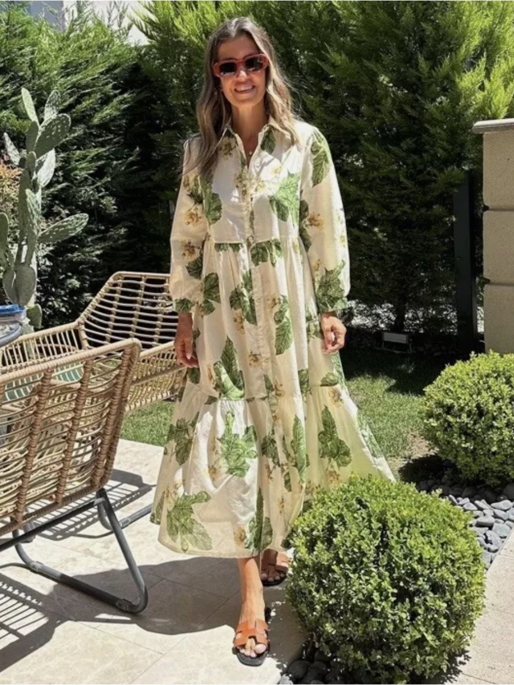 ZARA Woman Floral Print Midi Maxi Tiered Dress S
